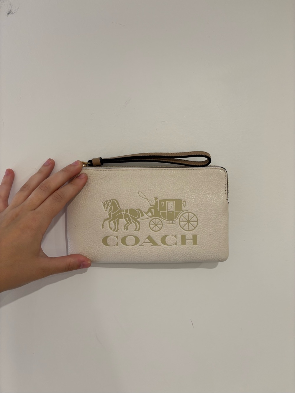 COACH Cream Wristlet with Carriage Logo